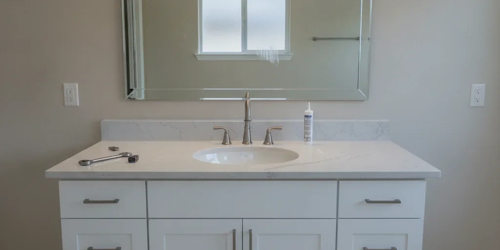New bathroom vanity and quartz countertop installation in San Jose by Bathroom Remodel San Jose